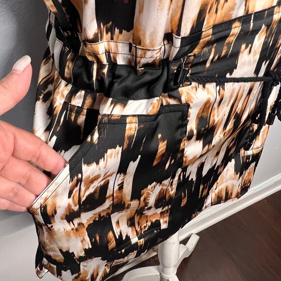 DEREK LAM BY DESIGN NATION Tunic Dress Drawstring Waist Black Beige/Tan Size XS - Picture 5 of 12